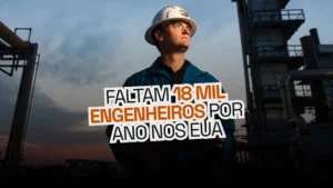 Faltam 18 mil engenheiros por ano nos EUA — arte com engenheiro de capacete em uma planta industrial