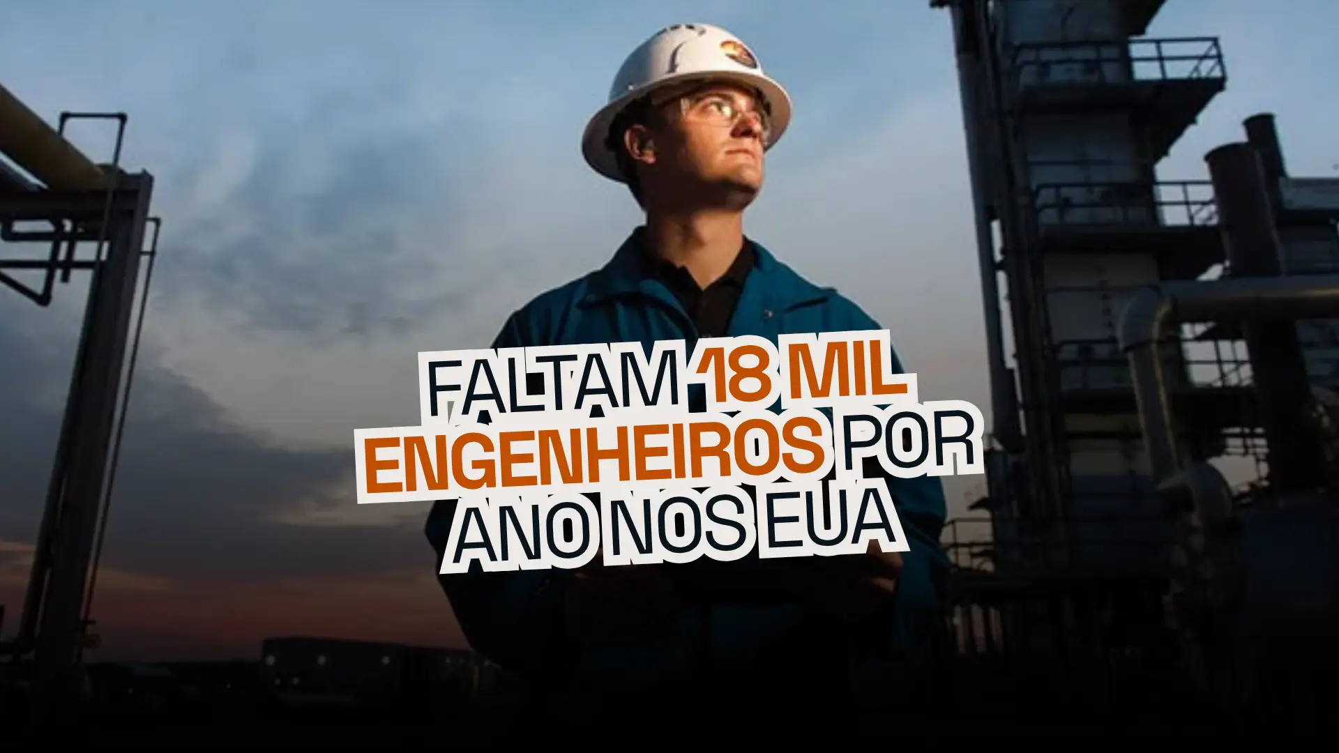 Faltam 18 mil engenheiros por ano nos EUA — arte com engenheiro de capacete em uma planta industrial